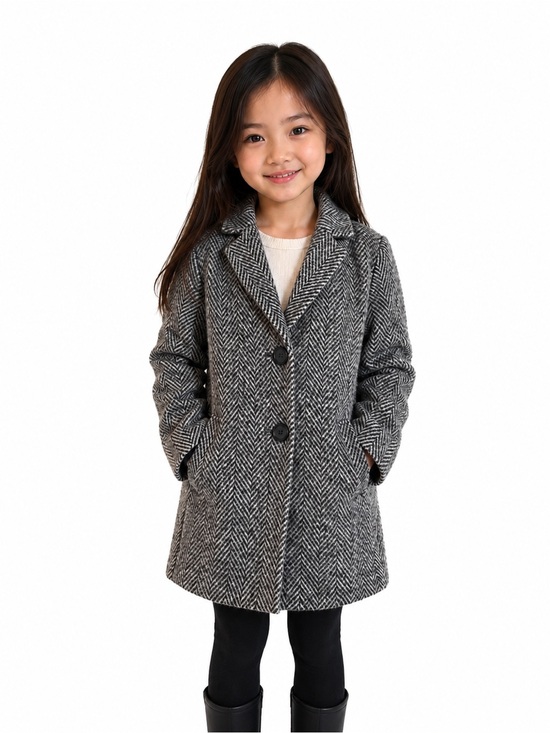 Cat & Jack Other - Cat & Jack Girls Herringbone Peacoat Gray Black Button Front Coat XS